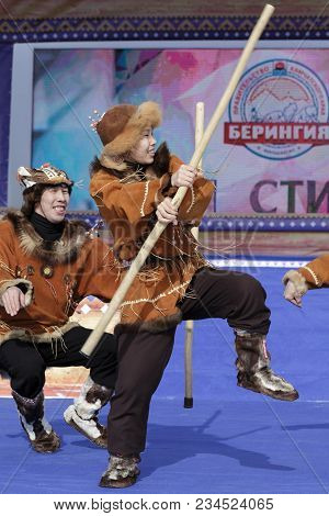 Petropavlovsk City, Kamchatka Peninsula, Russia - Mar 1, 2018: Incendiary Dance Of Indigenous Inhabi