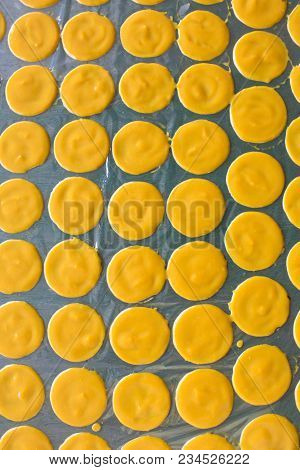 Dried Mango Sheet On Stanless Table, Thai Sweet Dessert.