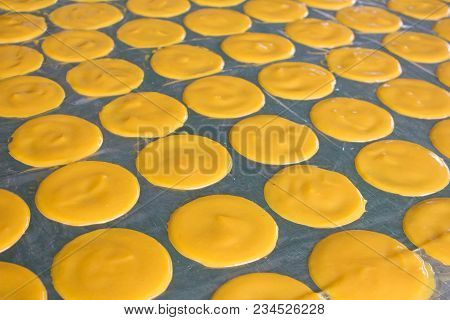 Dried Mango Sheet On Stanless Table, Thai Sweet Dessert.