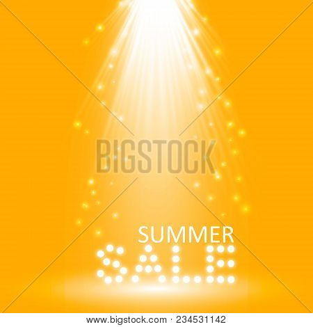 Super Summer Sale Banner With Scene And Progector On The Orange Background, . Business Seasonal Shop