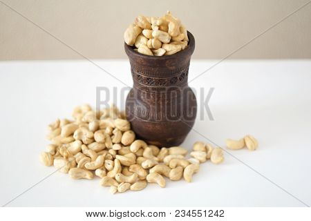 Vegetarian Snacks Cashew Nuts In A Vintage Clay Vase