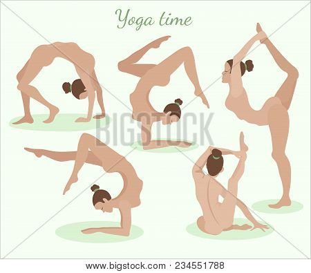 Female Body In Different Asanas Performs An Exercise For A Slim Figure