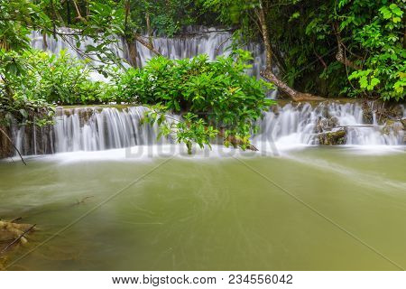 Noppiboon Waterfall In Tropical Rain Forest At  Sangkhlaburi , Kanchanaburi Province, Thailand