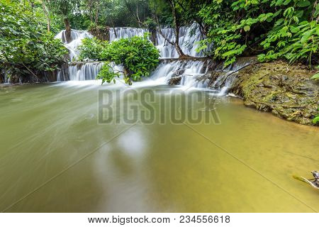 Noppiboon Waterfall In Tropical Rain Forest At  Sangkhlaburi , Kanchanaburi Province, Thailand