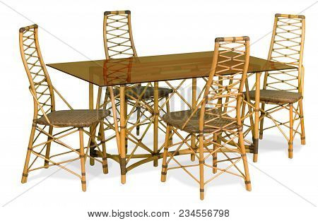 Set Of Furniture From A Rattan On A White Background