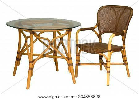 Set Of Furniture From A Rattan On A White Background