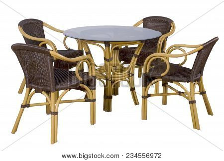 Set Of Furniture From A Rattan On A White Background