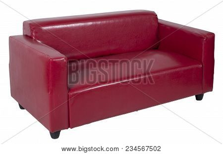 Red Leather Sofa On A White Background