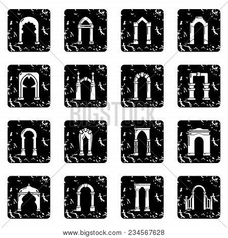 Arch Types Icons Set Vector Grunge Isolated On White Background