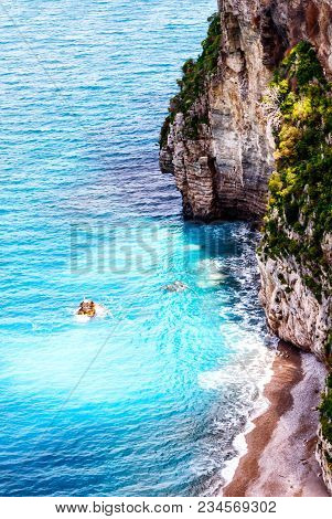 Gorgeous Panorama With Cliffs And The Blue Sea In Vico Equense (napoli), Sorrento Coast, Italy, Euro