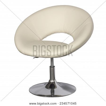 Convenient Round Iron Chair On A Leg On A White Background