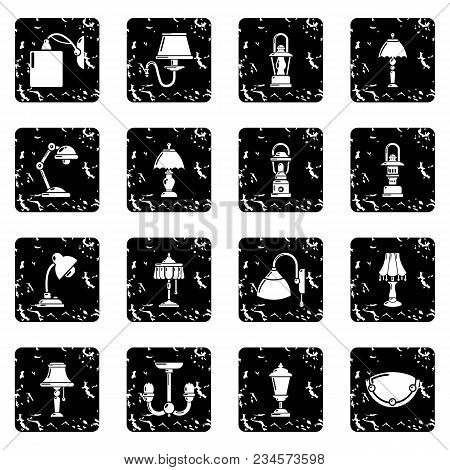 Lamp Icons Set Vector Grunge Isolated On White Background