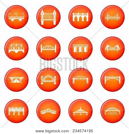 Bridge Icons Set Vector Red Circle Isolated On White Background