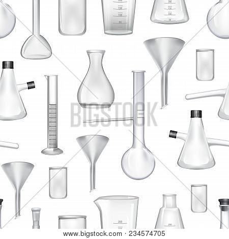 Vector Pattern Or Background Illustration With Chemical Laboratory Glass Tubes On White