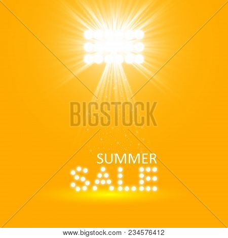 Super Summer Sale Banner With Scene And Projector On The Orange Background, . Business Seasonal Shop