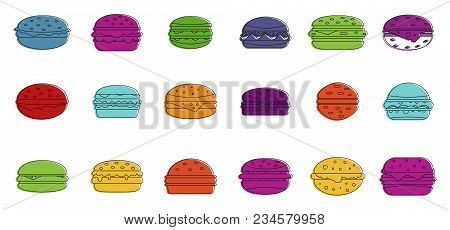 Cheeseburger Icon Set. Color Outline Set Of Cheeseburger Vector Icons For Web Design Isolated On Whi