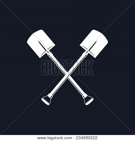 Silhouette Of Crossed Spades On A Black Background, Industrial Tool , Vector Illustration