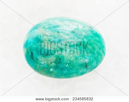 Macro Shooting Of Natural Mineral Rock Specimen - Polished Amazonite Gemstone (amazon Stone) On Whit