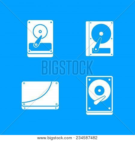 Hard Disk Icon Set. Simple Set Of Hard Disk Vector Icons For Web Design Isolated On Blue Background