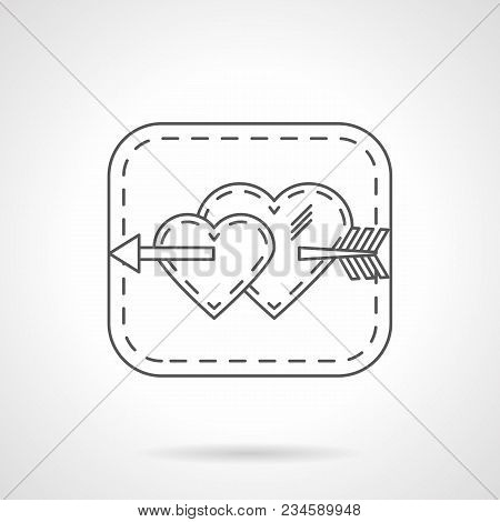 Symbol Of Two Hearts Pierced With Arrow In Frame. Melodrama And Romantic Movie. Flat Black Line Vect