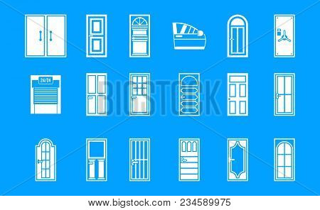 Door Icon Set. Simple Set Of Door Vector Icons For Web Design Isolated On Blue Background