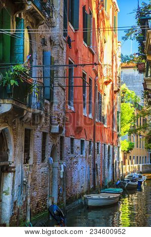 Bright, Narrow Street In Venice, Vertical Arrangement, Wall Mural