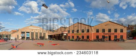Copenhagen, Denmark - October 04, 2016: The Red Square, A Public Square In Norrebro District