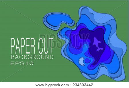Papercut Many Layers Of Paper 3d Background Color! Liquid Illustration Of A Small Fish In The Lake F