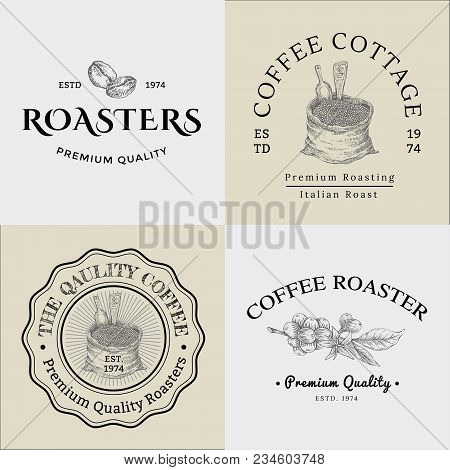 Set Of Vector Vintage Coffee Logo And Illustration Drawing Engraving Icon 01, Used As Logo Or Icon I