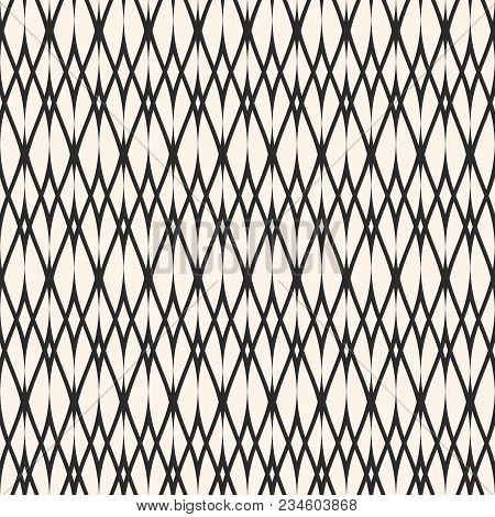 Vector Ornamental Seamless Pattern, Thin Wavy Lines. Texture Of Mesh, Lace, Weaving, Smooth Lattice.