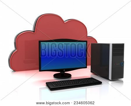 Dektop Pc And Computing Cloud . Internet Concept. 3d Rendered Illustration
