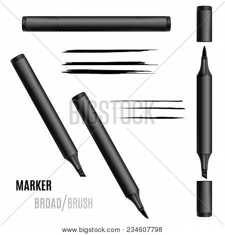 Black Marker Set. Double-sided Realistic Marker. Eps 10