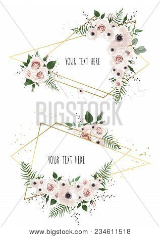 Vector Botanical Banners Set With Flowers. Frame Border With Copy Space.