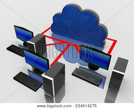 Dektop Pc And Computing Cloud . Internet Concept. 3d Rendered Illustration