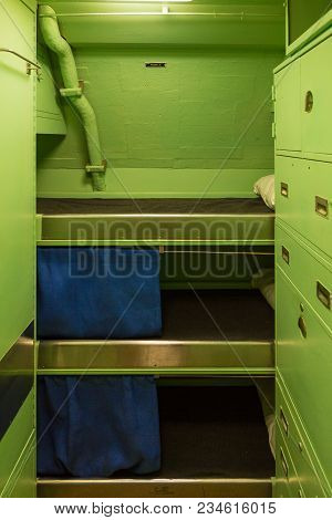New York, Nyc, Usa- August 30, 2017: Interiors Of The Uss Growler Ssg-57. Exhibit Intrepid Sea, Air 