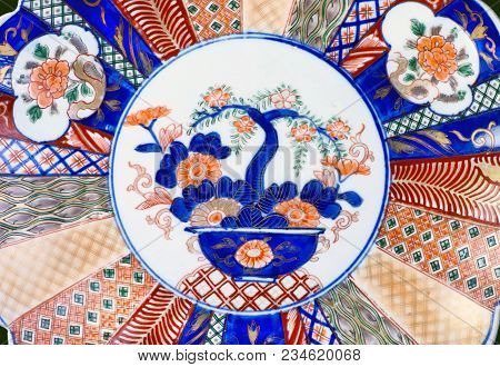 Close-up Of Antique Japanese Imari Porcelain Ware Made Around 1860.