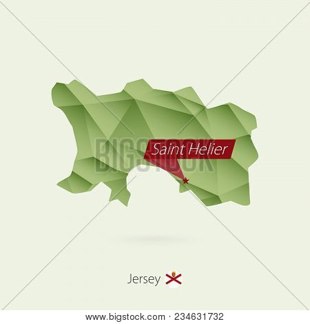 Green Gradient Low Poly Map Of Jersey With Capital Saint Helier