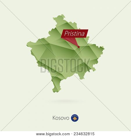 Green Gradient Low Poly Map Of Kosovo With Capital Pristina