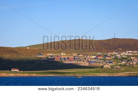 Lerwick Town Center Under Blue Sky, Lerwick, Shetland