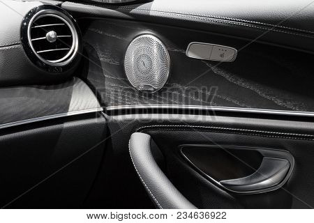 Geneva, Switzerland - March 7, 2018: Interior View Of The New Mercedes Benz E300 Diesel Hybrid Car A