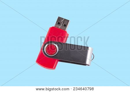 Universal Serial Bus Usb Drive Isolated Over The Blue Background.