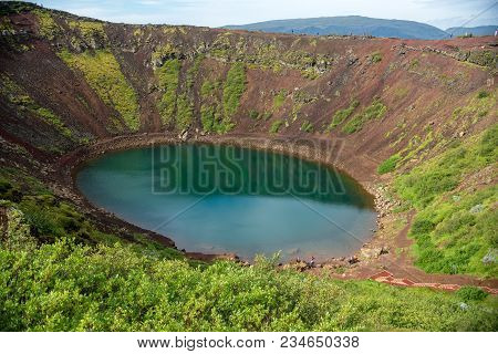 Kerið Volcanic Crater Lake Also Called Kerid Or Kerith In Southern Iceland Is Part Of The Golden Cir