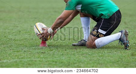 CLUJ-NAPOCA, ROMANIA - 31 March 2018: Rugby cup final between CSM Stiinta Baia Mare vs CSM Bucuresti on 31.03.2018 in Cluj-Napoca, Romania