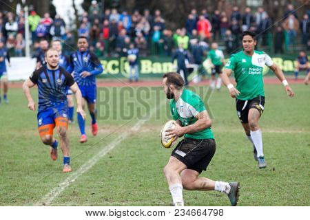 CLUJ-NAPOCA, ROMANIA - 31 March 2018: Rugby cup final between CSM Stiinta Baia Mare vs CSM Bucuresti on 31.03.2018 in Cluj-Napoca, Romania