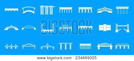 Bridge Icon Set. Simple Set Of Bridge Vector Icons For Web Design Isolated On Blue Background