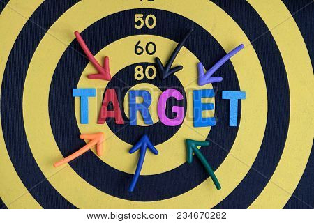 Business Aiming Target Or Goal Plan For Success Concept, Multi Colorful Magnet Arrows Pointing At Wo