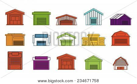 Warehouse Icon Set. Color Outline Set Of Warehouse Vector Icons For Web Design Isolated On White Bac