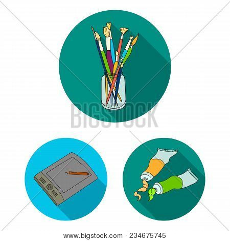 Painter And Drawing Flat Icons In Set Collection For Design. Artistic Accessories Vector Symbol Stoc