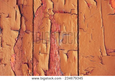Old Wooden Background Colored Paint With Cracks, Scratches And Abrasions.