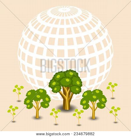 World Environment Day. Symbolic Image Of The Earth. Trees Of Different Ages. Peach Background